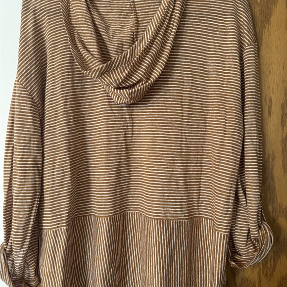 C & C Striped Hoodie Tan & Cream Women's Top, Roll Tab Sleeves. Size Large - Picture 8 of 13